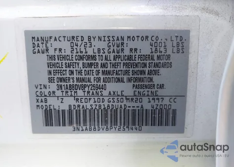 2023 Nissan Sentra Sr Xtronic Cvt from USA, damaged, VIN 3N1AB8DV8PY259440